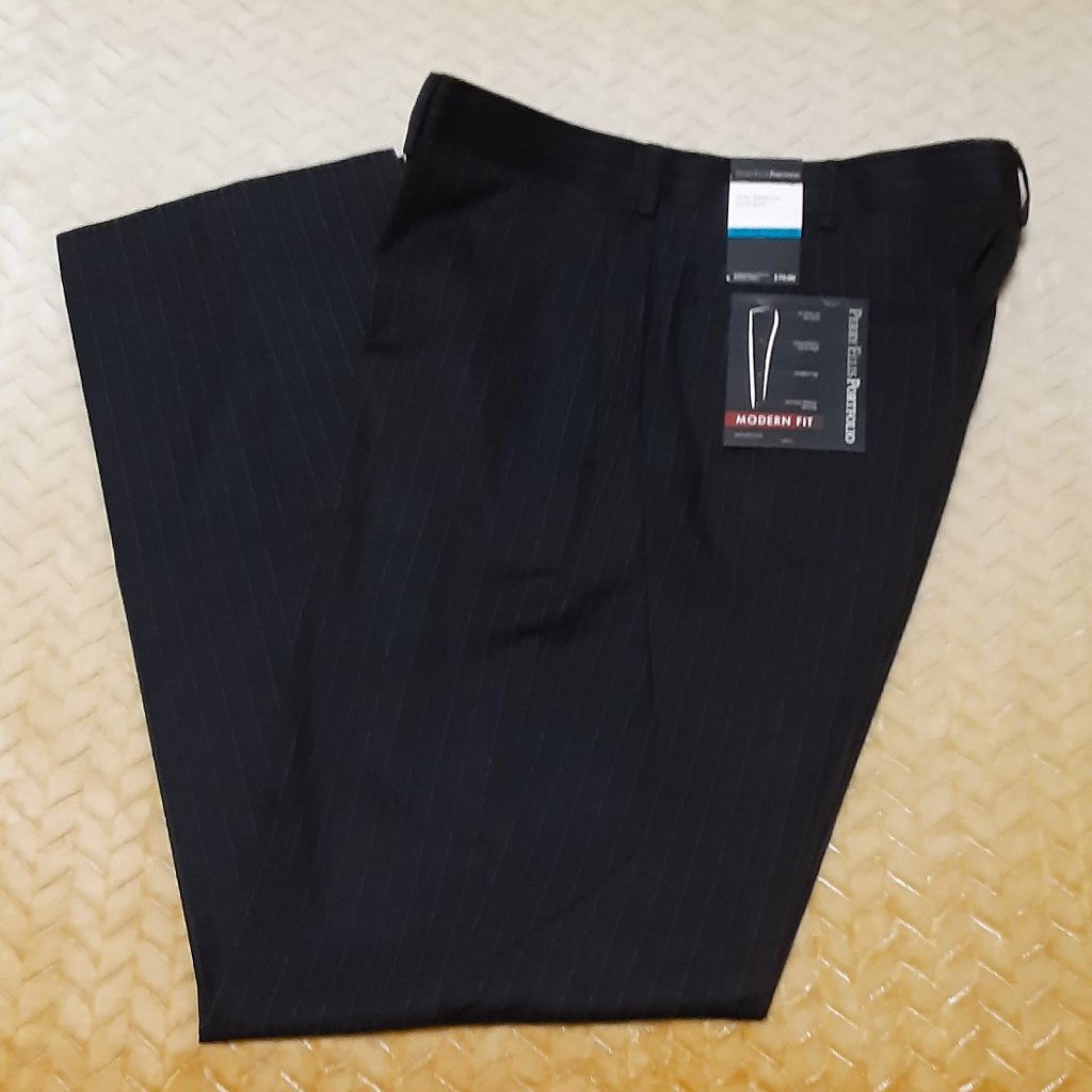 Men's Perry Ellis Portfolio Black Striped Dress Pants 36-37" W X 32 L Nwt $70.00